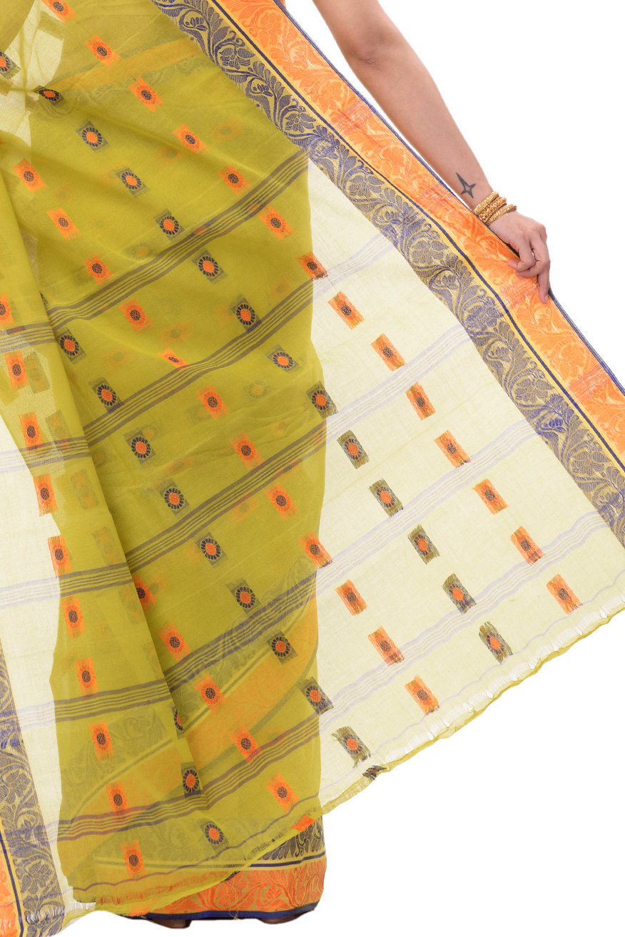 Mastered Yellow Pure Cotton Pushti Desiging Tant Saree (232)